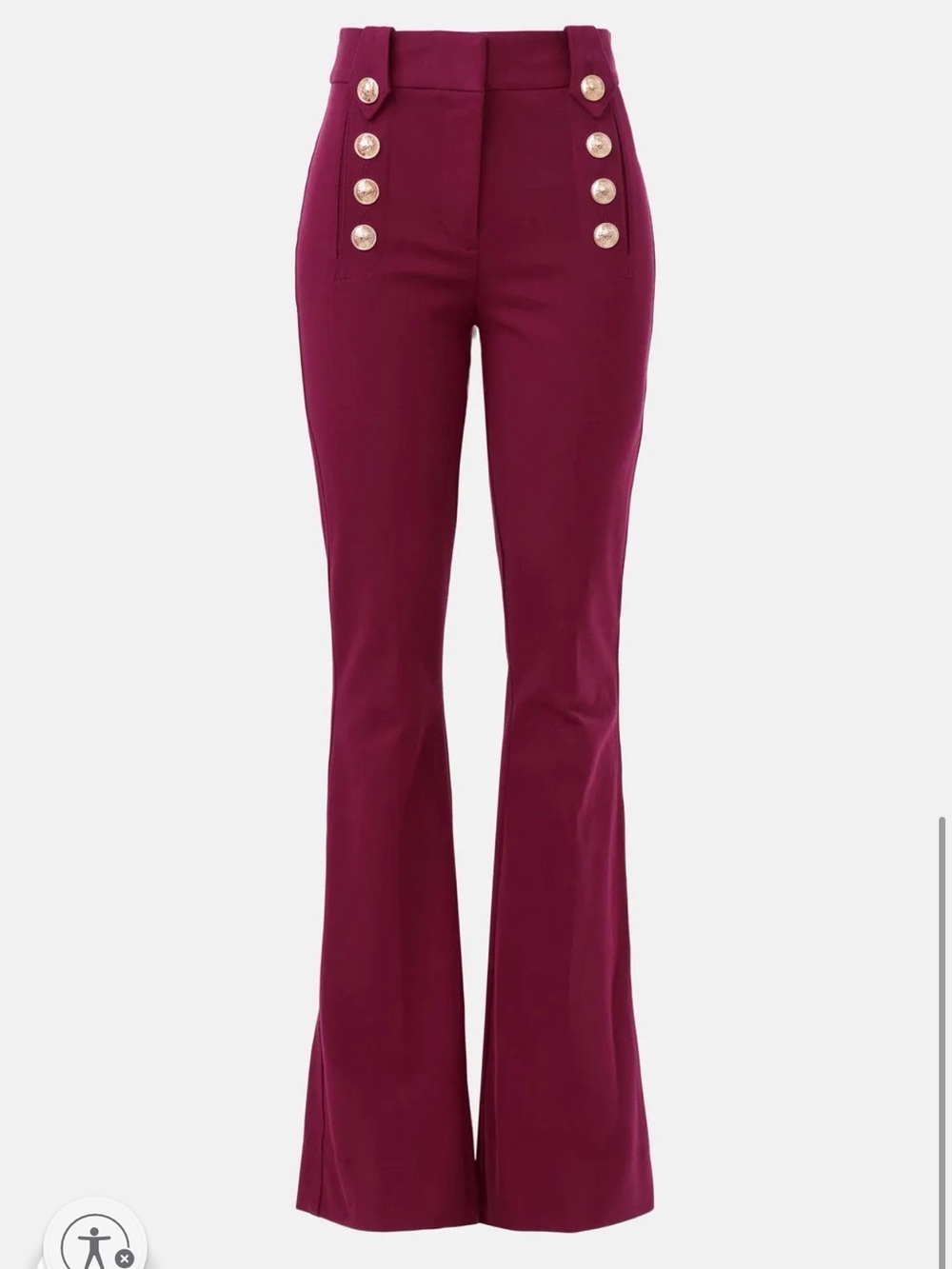 High-Waist Burgundy Flare Pants with Gold Buttons